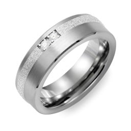 Men's 2-Stone Brushed Ring With Off-Centre Sandblasted Inlay