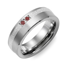 Men's 2-Stone Brushed Ring With Off-Centre Sandblasted Inlay