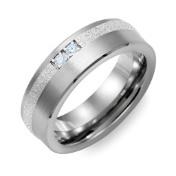 Men's 2-Stone Brushed Ring With Off-Centre Sandblasted Inlay