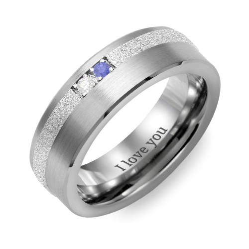 Men's 2-Stone Brushed Ring With Off-Centre Sandblasted Inlay