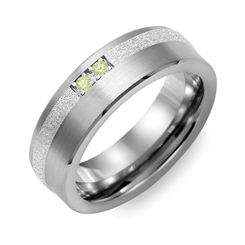 Men's 2-Stone Brushed Ring With Off-Centre Sandblasted Inlay