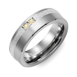 Men's 2-Stone Brushed Ring With Off-Centre Sandblasted Inlay in Tungsten with Citrine