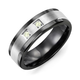 Men's 2-Stone Brushed Ring With Inlay in Ceramic with Peridot