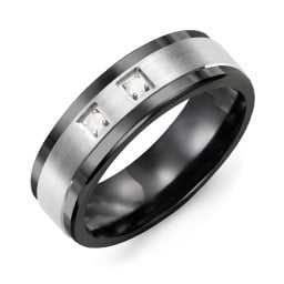 Men's 2-Stone Brushed Ring With Inlay