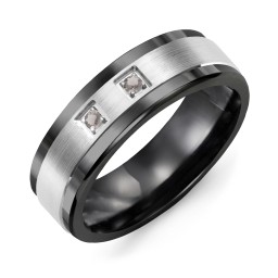 Men's 2-Stone Brushed Ring With Inlay in Ceramic with Smokey Quartz