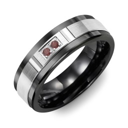 Men's 2-Stone Brushed Ring With Diamond Cut Groove Inlay