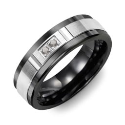 Men's 2-Stone Brushed Ring With Diamond Cut Groove Inlay
