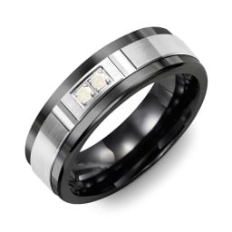 Men's 2-Stone Brushed Ring With Diamond Cut Groove Inlay