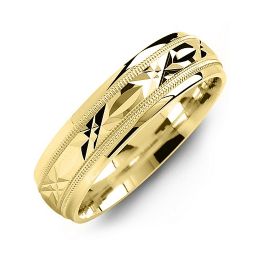 Men's Classic Diamond Cut Dome Ring in 10K Solid Yellow Gold