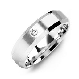 Men's Gemstone Brushed Ring with Beveled Edges in 925 Sterling Silver
