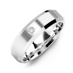 Men's Gemstone Brushed Ring with Beveled Edges – 10K Yellow Gold with Cubic Zirconia