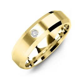 Men's Gemstone Brushed Ring with Beveled Edges in 10K Solid Yellow Gold
