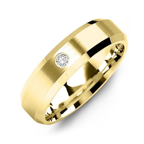 Men's Gemstone Brushed Ring with Beveled Edges – 10K Yellow Gold with Cubic Zirconia