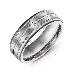 Men's Brushed Milgrain Ring with Gemstone Accent in 925 Sterling Silver
