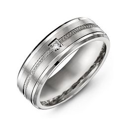 Men's Rope & Beveled Ring with Gemstone in 925 Sterling Silver