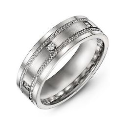 Men's Rope Ring with Gemstone Accents in 925 Sterling Silver