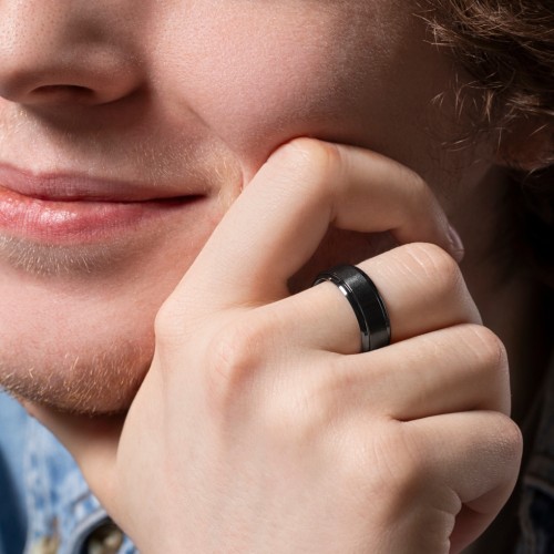 Men's Brushed Ceramic Ring with Beveled Edges – Ceramic