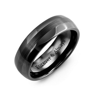 Men's Brushed & Polished Black Ceramic Ring