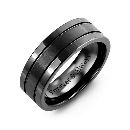 Men's Polished & Satin Triple Band Black Ceramic Ring