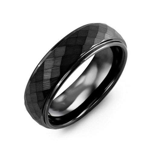 Men's Hammered Black Ceramic Wedding Ring