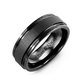 Men's Brushed Black Ceramic Ring with Beveled Edges