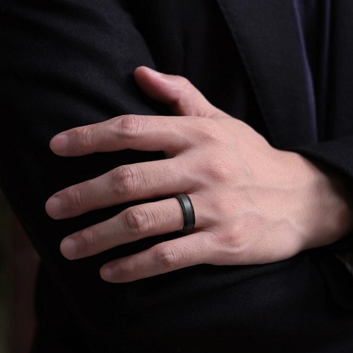 Men's Brushed Black Ceramic Ring with Beveled Edges