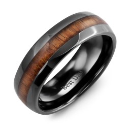 Men's Polished Koa Wood Black Ceramic Dome Band in Ceramic
