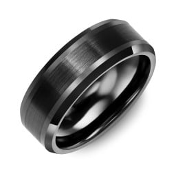 Men's Dual Finish Black Ceramic Band With Beveled Edges