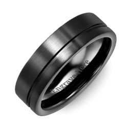Men's Off Centre Brush Black Ceramic Band