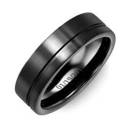 Men's Off Centre Brush Black Ceramic Band