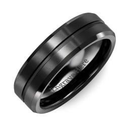 Men's Carved Satin Black Ceramic Band With Beveled Edges