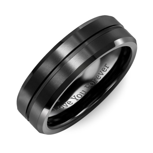 Men's Carved Satin Black Ceramic Band With Beveled Edges – Ceramic