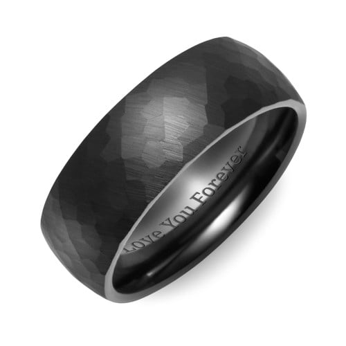 Men's Brushed Hammered Black Ceramic Ring