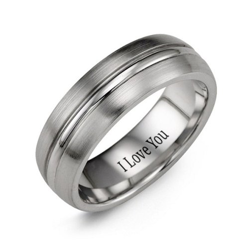 Men's Brushed Cobalt Ring with Polished Band