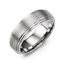 Men's Brushed Cobalt Ring with Stepped Edges