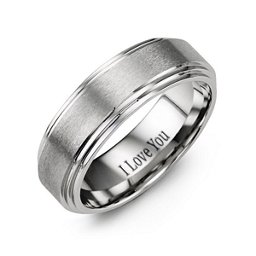 Men's Brushed Cobalt Ring with Stepped Edges in Cobalt