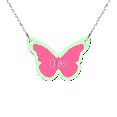 Kids Engraved 2 Colour Acrylic Butterfly Necklace