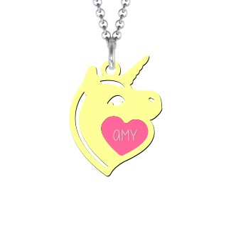 Kids Engraved 2 Colour Acrylic Unicorn Necklace with Heart