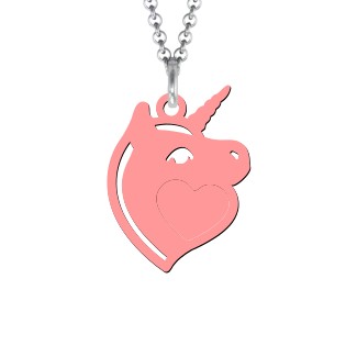 Kids Engraved 2 Colour Acrylic Unicorn Necklace with Heart