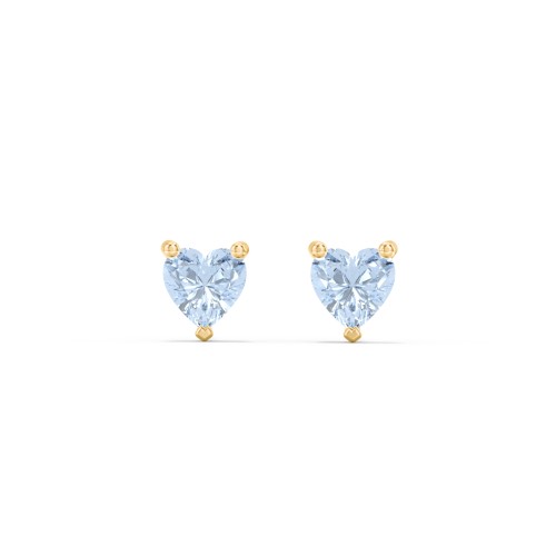Kids Heart Birthstone Stud Earrings – 10K Yellow Gold with Aquamarine