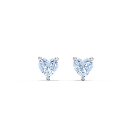 Kids Heart Birthstone Stud Earrings – Sterling Silver with Aquamarine