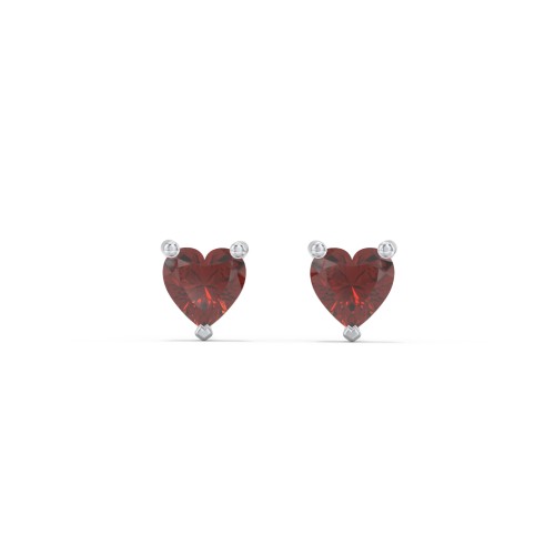 Kids Heart Birthstone Stud Earrings – Sterling Silver with Garnet