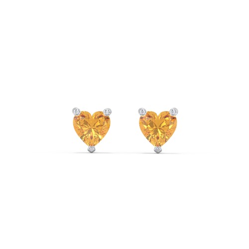 Kids Heart Birthstone Stud Earrings – Sterling Silver with Citrine