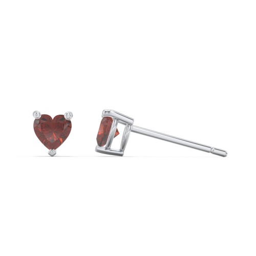 Kids Heart Birthstone Stud Earrings – Sterling Silver with Garnet