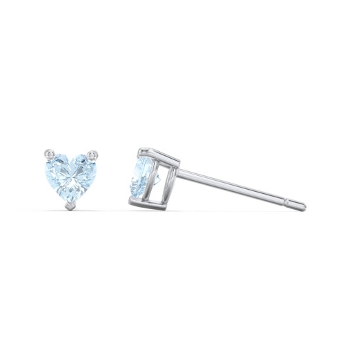Kids Heart Birthstone Stud Earrings – Sterling Silver with Aquamarine