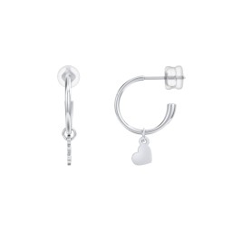 Kids Small Open Hoop Earrings with Removable Heart Charm in 925 Sterling Silver