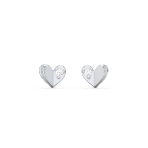 Kids Folded Heart Stud Earrings with Gemstones