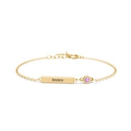Kids and Baby Engravable Bar Bracelet with Bezel Set Stone