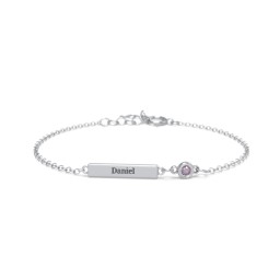 Kids and Baby Engravable Bar Bracelet with Bezel Set Stone in 925 Sterling Silver with Alexandrite