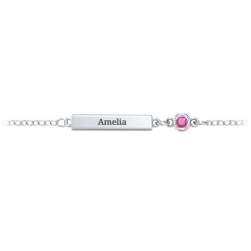 Kids and Baby Engravable Bar Bracelet with Bezel Set Stone – Sterling Silver with Ruby